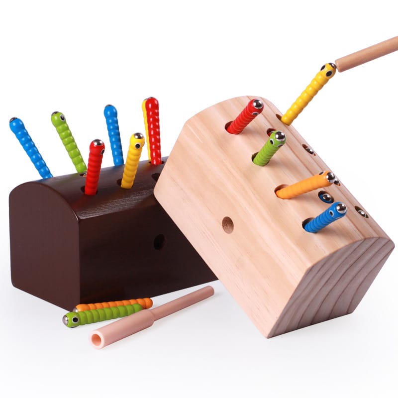 Montessori Insektenfangspiel aus Holz für Kinder, buntes Hammer-Spiel zur Förderung der Hand-Augen-Koordination.