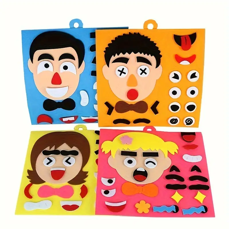 Buntes Emotionen Puzzle für Kinder mit austauschbaren Gesichtsteilen, die verschiedene Gefühle darstellen, spielerisch Emotionserkennung lernen.