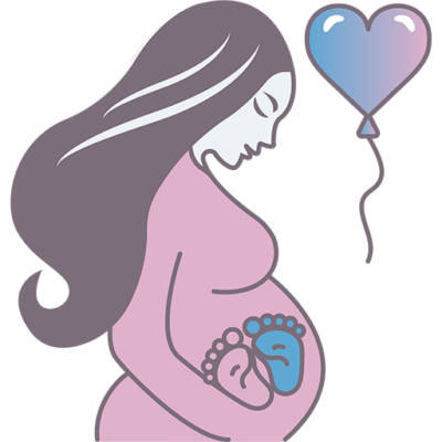 Silhouette einer schwangeren Frau mit sichtbarem Baby im Bauch und einem Herz im Hintergrund, symbolisiert die Themen Schwangerschaft und Geburt auf EverParent.