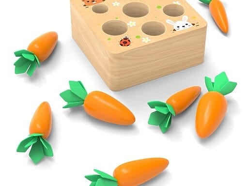 Dieses Montessori Holzspielzeug Set 'Karottenziehen' fördert spielerisch die Motorik und Kreativität von Kindern. Bunte, kindgerechte Karotten aus Holz zum Ziehen und Sortieren für kleine Entdecker.