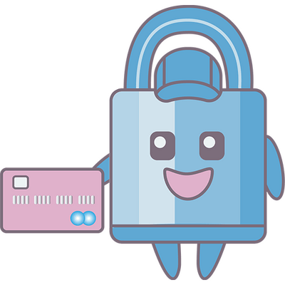Icon eines lächelnden Schlosses mit Kreditkarte, symbolisiert sichere und einfache Zahlungsmethoden auf EverParent.