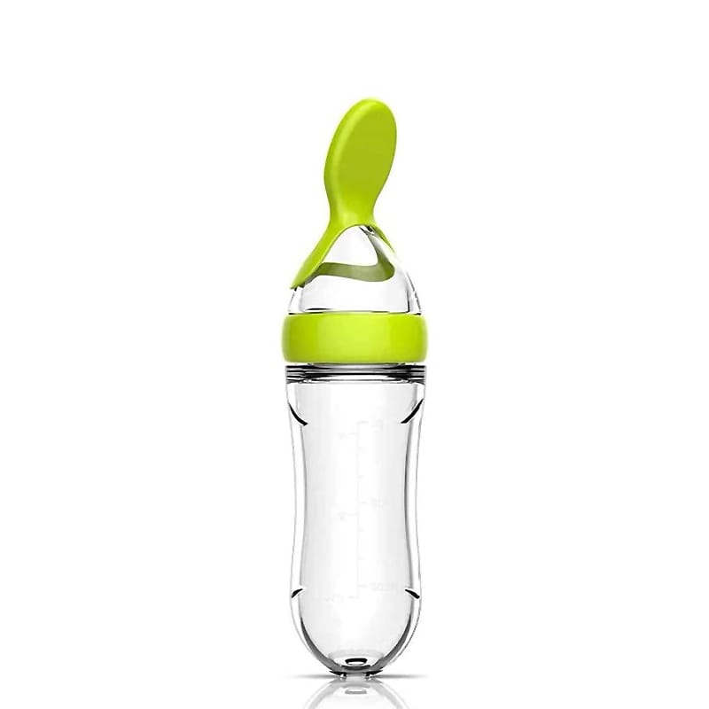 Silikon Quetschflasche Baby in lebhaftem Grün, ideal für Neugeborene und beikoststartende Babys.